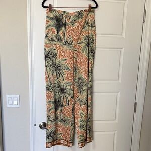 Rachel Zoe Palm Print Pants - Orange and Green